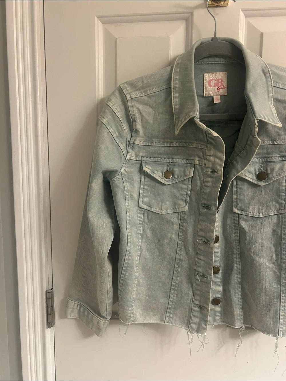GB Girls Washed Light Blue Denim Jacket with Raw Hem